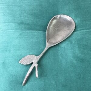 Pewter Spoon Rest Holder 12.5" Figural Leaf Branch Botanical Kitchen Decor Art